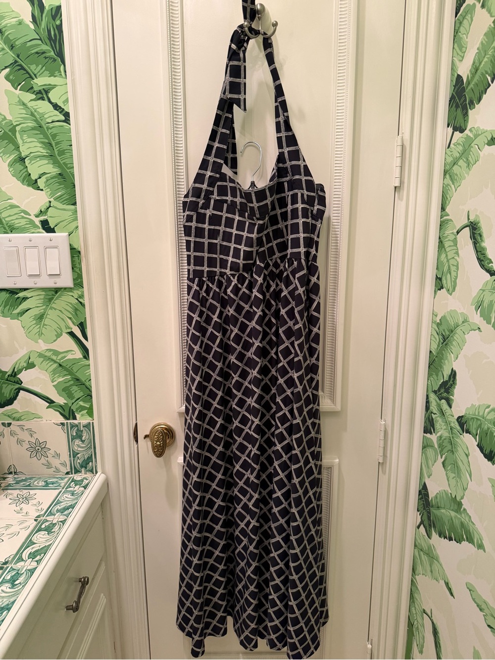 Hill House Fleur Black and White Geometric Halter Midi Dress size S - Picture 5 of 8